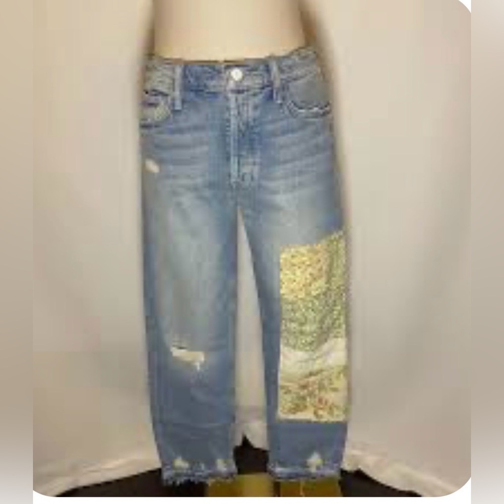 MOTHER + Carolyn Murphy The Patchwork Tomcat Ankle Undone Hem Jeans, size 30 - Picture 8 of 16